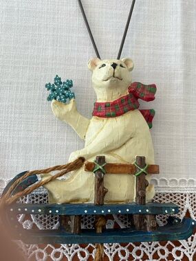 Vintage Woodland Winter Collection Sledding Polar Bear Door Knob Hanger - Resin